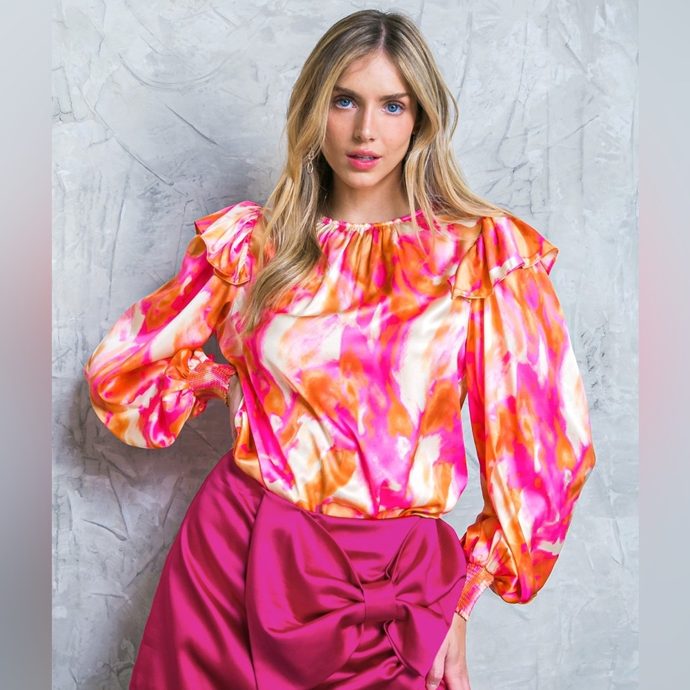 Flying Tomato Pink and Orange Satin Blouse